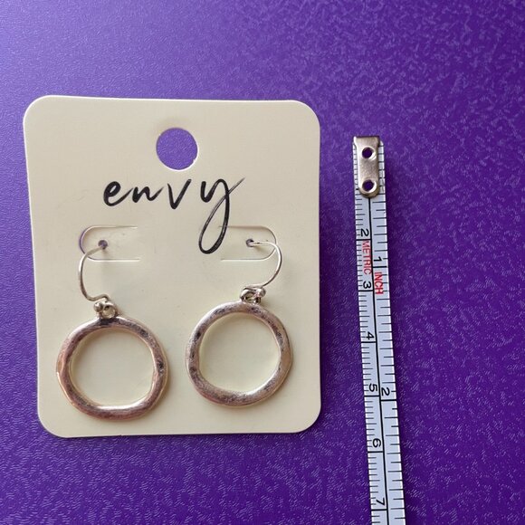 Bundle 3 pairs for $12. Envy Circle Silver Tone Dangle Earrings - Picture 2 of 3